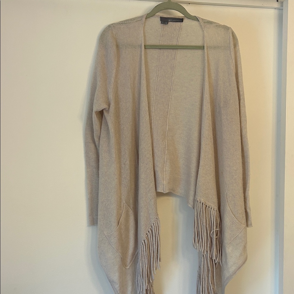 360 Cashmere Beige Fringe Cardigan
